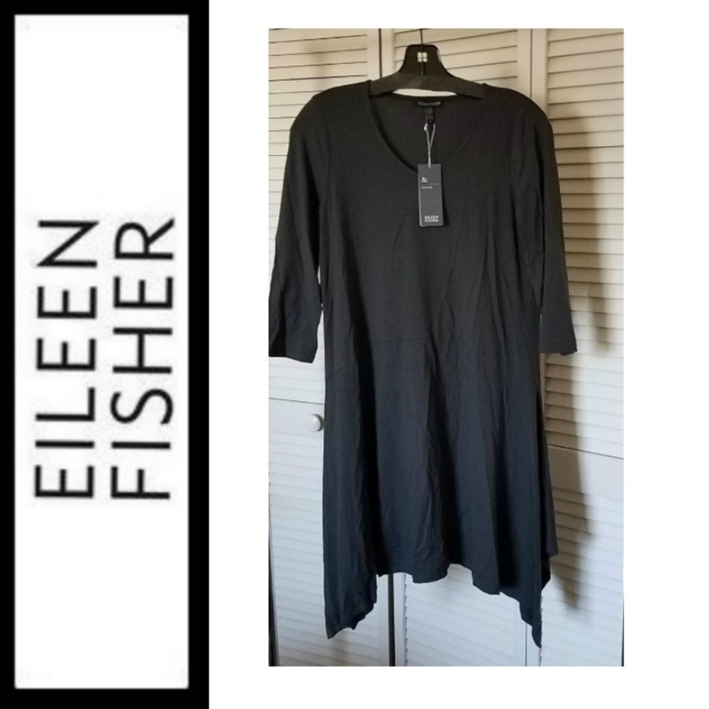 BNWT $198 EILEEN FISHER Dress SML Versatile Stretch Viscose Jersey FAST SHIP